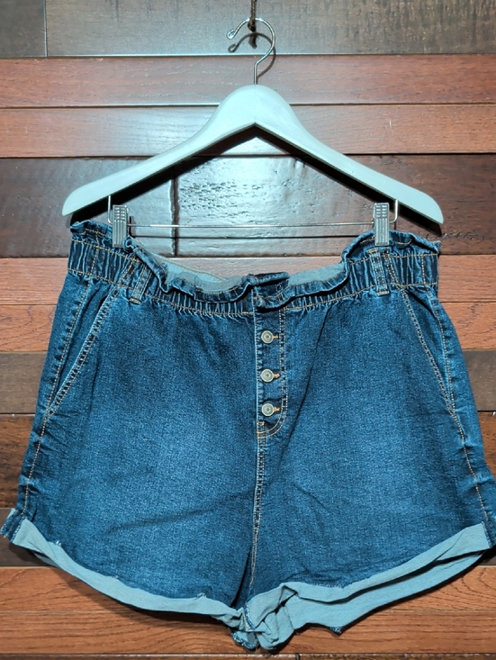 No Boundaries Pants - No Boundaries Dark Blue Denim Paperbag Waist Shorts